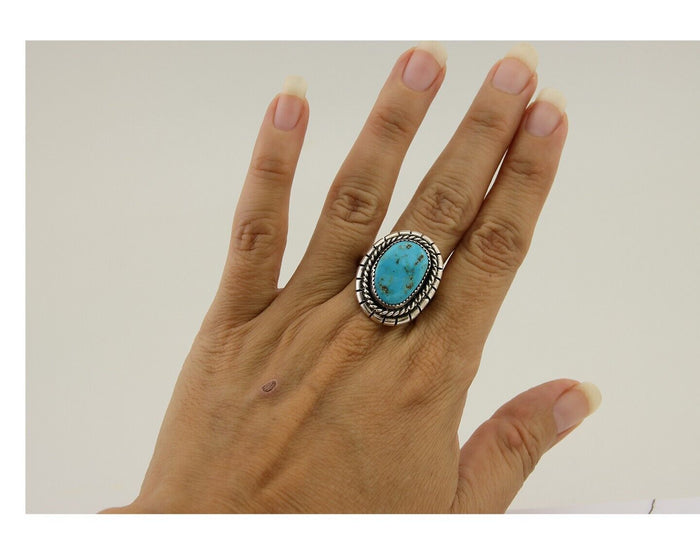 Navajo Handmade Ring 925 Silver Turquoise Signed Tom Willeto C.80's