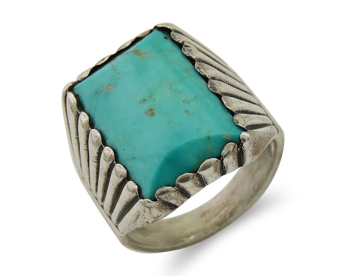 Navajo Handmade Ring 925 Sterling Silver Natural Turquoise Native Artist C.80's