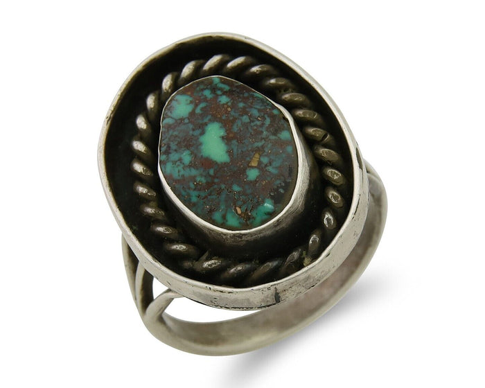 Navajo Handmade Ring 925 Sterling Silver Natural Turquoise Native Artist C.80's