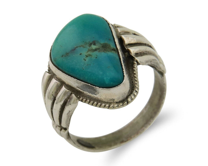 Navajo Handmade Ring 925 Sterling Silver Natural Turquoise Native Artist C.80's