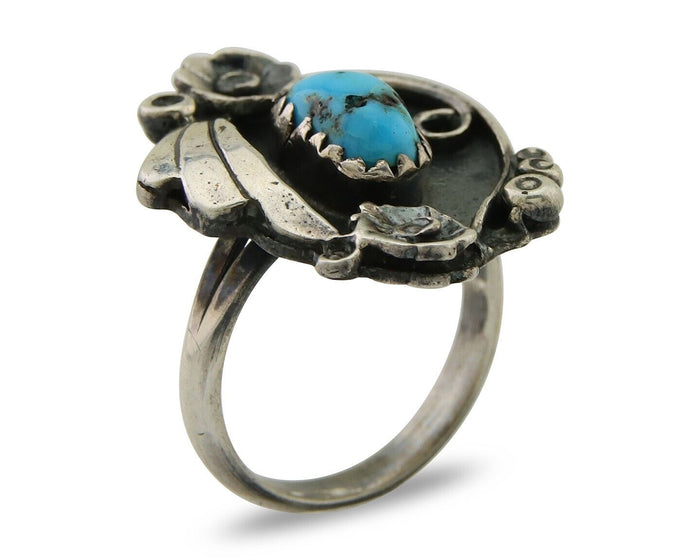Navajo Handmade Ring 925 Sterling Silver Natural Turquoise Native Artist C.80's