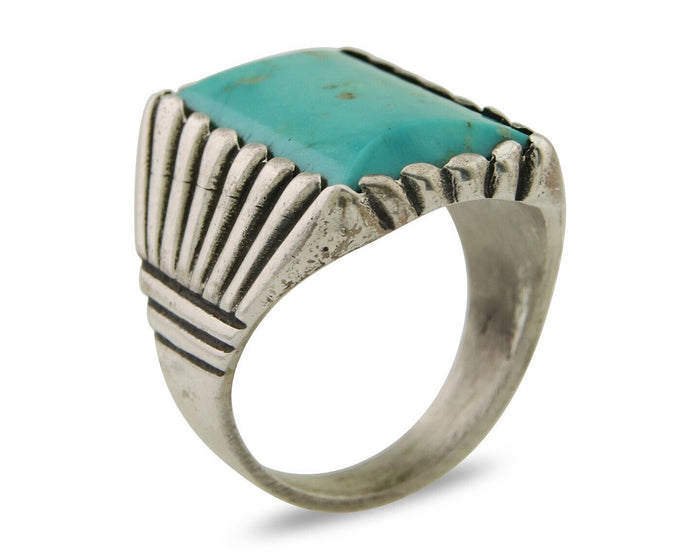 Navajo Handmade Ring 925 Sterling Silver Natural Turquoise Native Artist C.80's