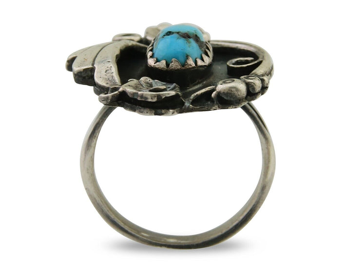 Navajo Handmade Ring 925 Sterling Silver Natural Turquoise Native Artist C.80's