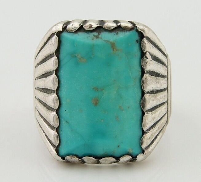 Navajo Handmade Ring 925 Sterling Silver Natural Turquoise Native Artist C.80's