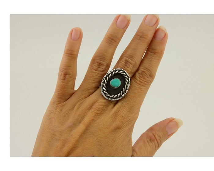 Navajo Handmade Ring 925 Sterling Silver Natural Turquoise Native Artist C.80's