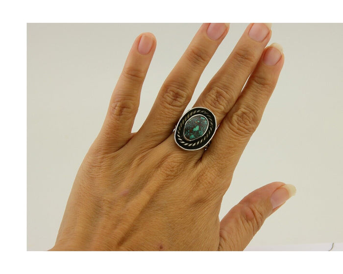 Navajo Handmade Ring 925 Sterling Silver Natural Turquoise Native Artist C.80's