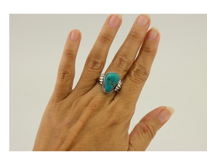 Navajo Handmade Ring 925 Sterling Silver Natural Turquoise Native Artist C.80's