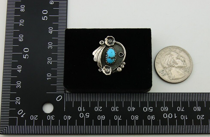 Navajo Handmade Ring 925 Sterling Silver Natural Turquoise Native Artist C.80's