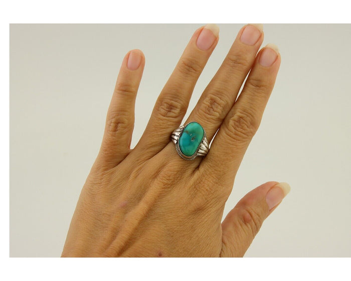 Navajo Handmade Ring 925 Sterling Silver Turquoise Native American Artist C.80's