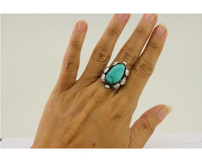 Navajo Handmade Ring 925 Sterling Silver Turquoise Native American Artist C.80's