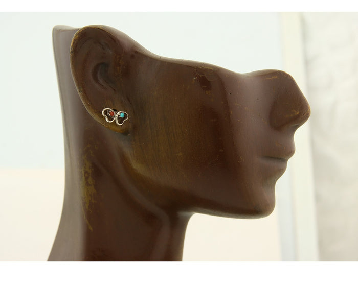Navajo Heart Earrings 925 Silver Natural Gemstone Native American Artist C.80's