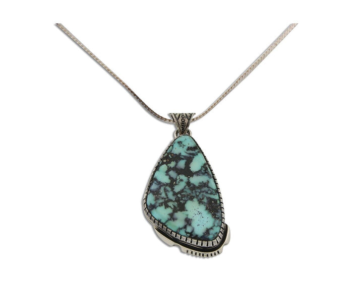 Navajo Heart Necklace 925 Silver Natural Turquoise Artist Signed C.80's