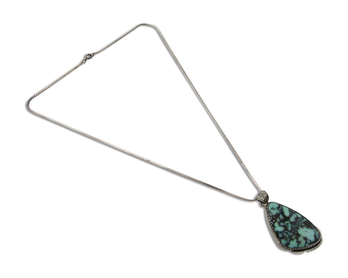 Navajo Heart Necklace 925 Silver Natural Turquoise Artist Signed C.80's