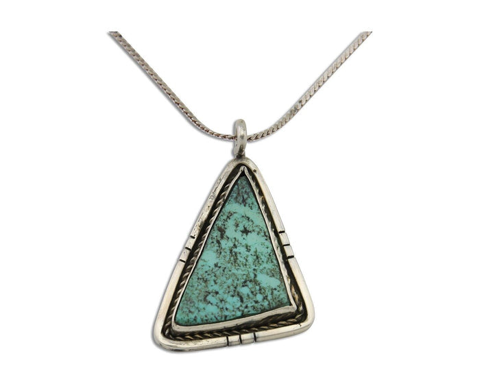 Navajo Heart Necklace 925 Silver Natural Turquoise Artist Signed FG C80s