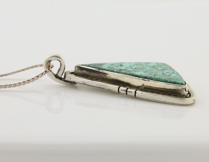 Navajo Heart Necklace 925 Silver Natural Turquoise Artist Signed FG C80s