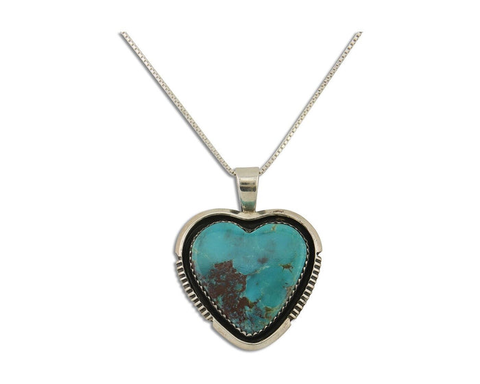 Navajo Heart Necklace 925 Silver Natural Turquoise Signed William Denetdale C80s