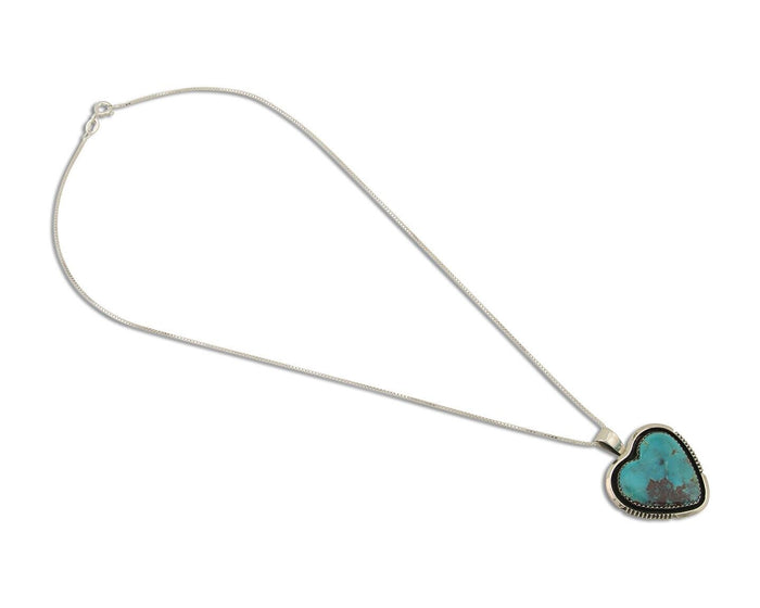 Navajo Heart Necklace 925 Silver Natural Turquoise Signed William Denetdale C80s