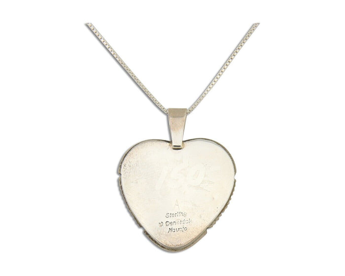 Navajo Heart Necklace 925 Silver Natural Turquoise Signed William Denetdale C80s