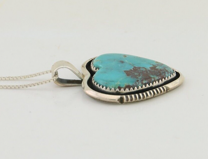 Navajo Heart Necklace 925 Silver Natural Turquoise Signed William Denetdale C80s