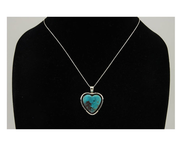 Navajo Heart Necklace 925 Silver Natural Turquoise Signed William Denetdale C80s