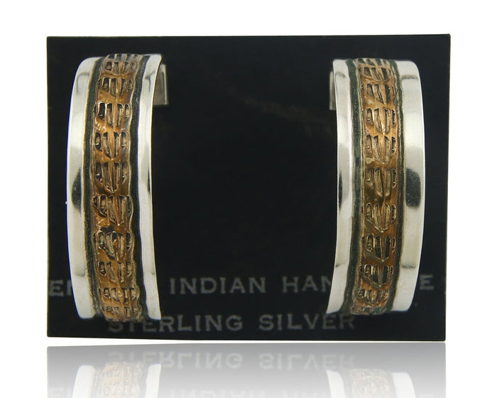 Navajo Hoop Earrings 925 Silver & Gold Artist Signed Randall Endito C.80's
