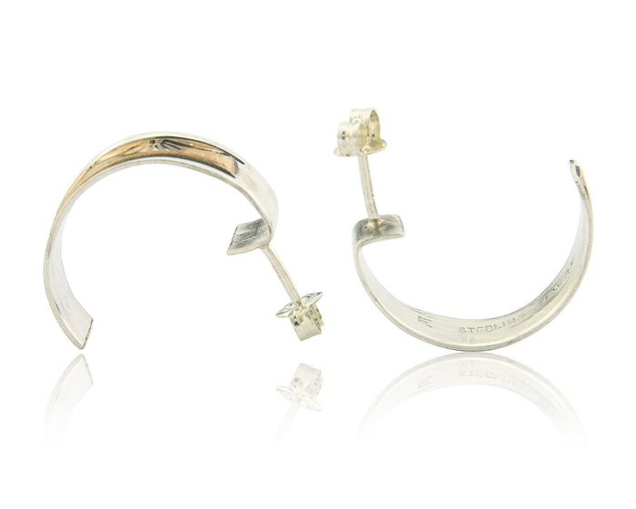 Navajo Hoop Earrings 925 Silver & Gold Artist Signed Randall Endito C.80's