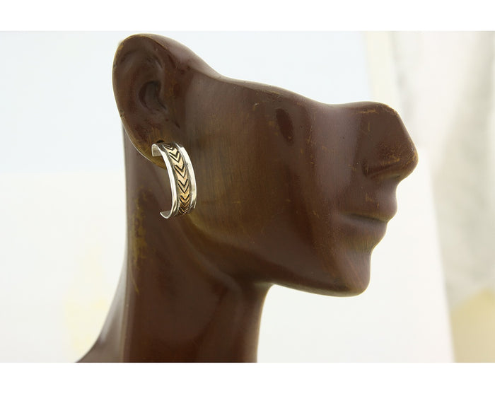 Navajo Hoop Earrings 925 Silver & Gold Artist Signed Randall Endito C.80's