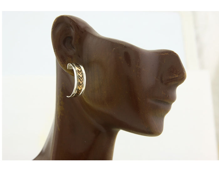 Navajo Hoop Earrings 925 Silver & Gold Artist Signed Randall Endito C.80's