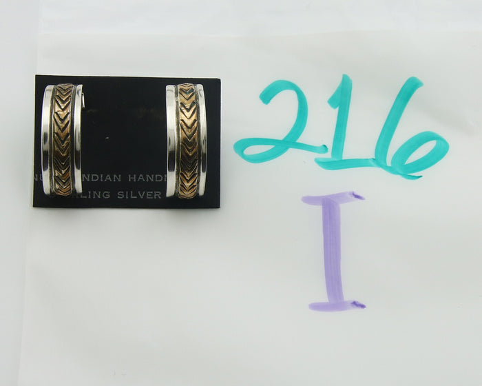 Navajo Hoop Earrings 925 Silver & Gold Artist Signed Randall Endito C.80's