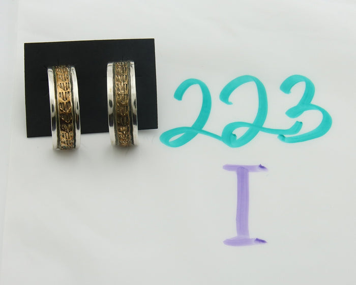 Navajo Hoop Earrings 925 Silver & Gold Artist Signed Randall Endito C.80's
