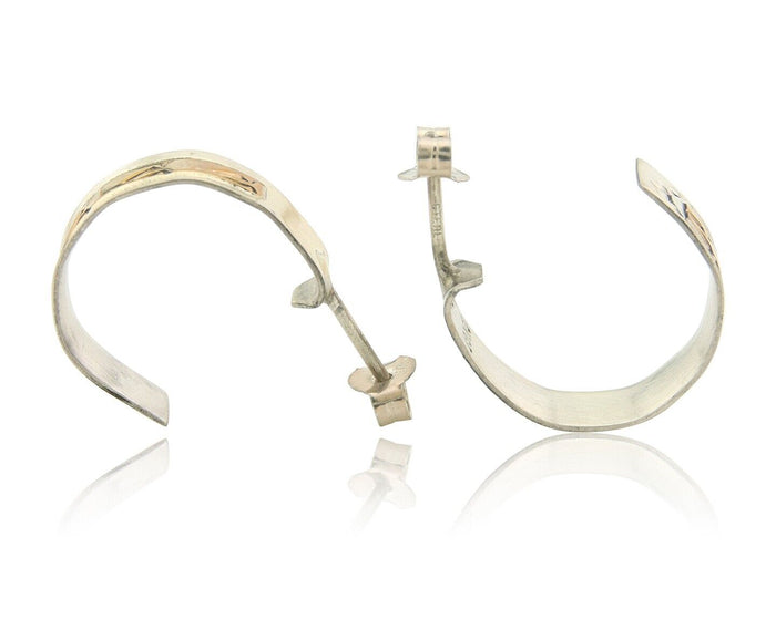 Navajo Hoop Earrings 925 Silver & Gold Native American Artist C.80's