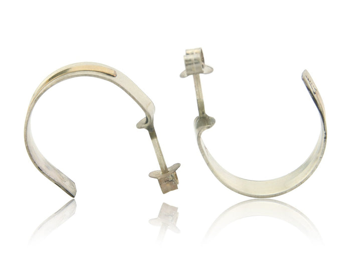 Navajo Hoop Earrings 925 Silver & Gold Native American Artist C.80's