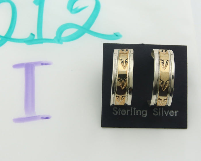 Navajo Hoop Earrings 925 Silver & Gold Native American Artist C.80's