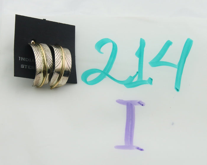 Navajo Hoop Earrings 925 Silver & Gold Native American Artist C.80's