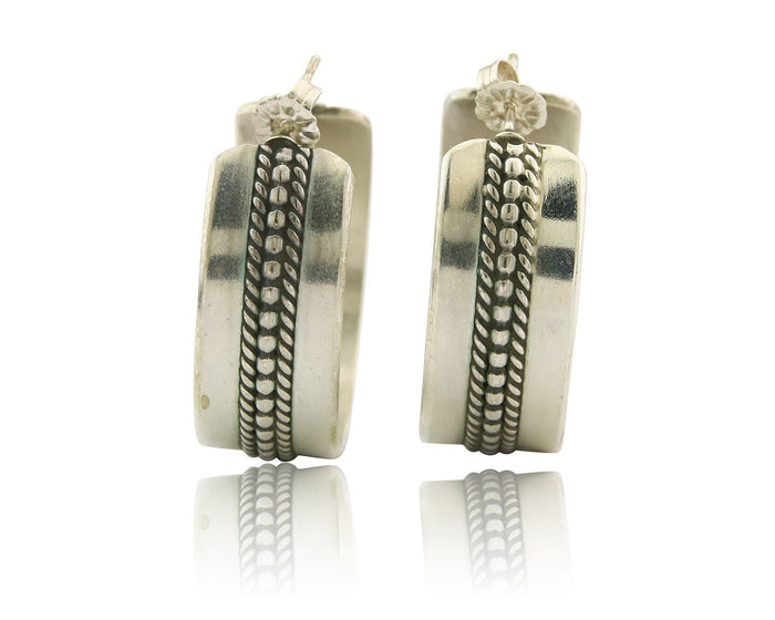 Navajo Hoop Earrings Sterling Silver Vintage Authentic Signed Ron Yazzie