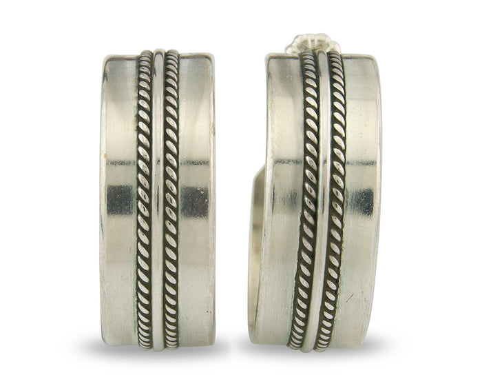 Navajo Hoop Earrings Sterling Silver Vintage Authentic Signed Ron Yazzie