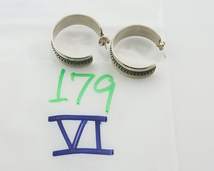 Navajo Hoop Earrings Sterling Silver Vintage Authentic Signed Ron Yazzie
