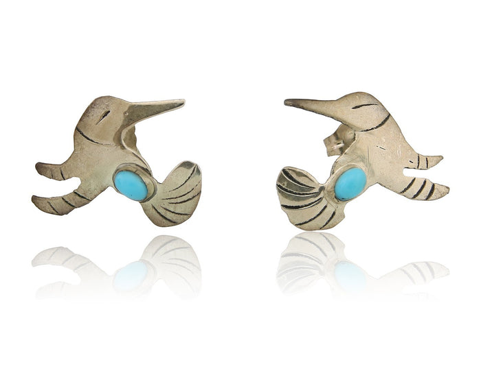 Navajo Humming Bird Earrings 925 Silver Turquoise Native Artist C.80's