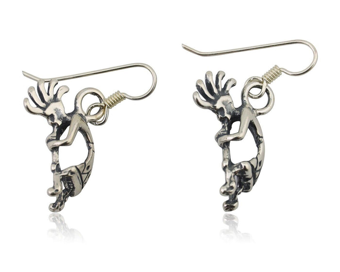 Navajo Kokopelli Dangle Earrings 925 Silver Native American Artist C.80's
