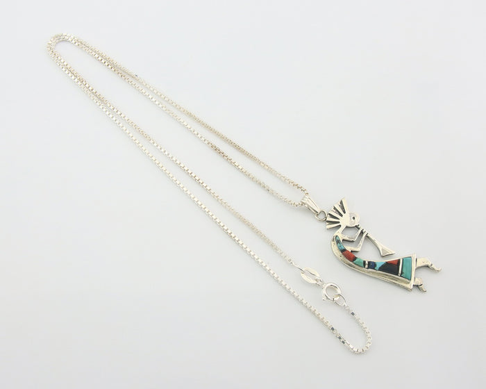 Navajo Kokopelli Necklace Sterling Silver Authentic Natural Gemstone