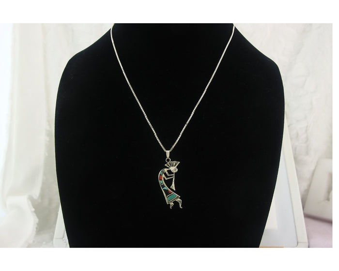 Navajo Kokopelli Necklace Sterling Silver Authentic Natural Gemstone