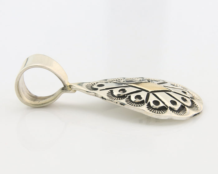 Navajo Kokopelli Pendant Sterling Silver & Gold Authentic Traditional Signed RT