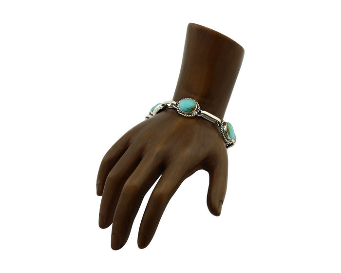 Navajo Link Bracelet .925 Silver Blue Turquoise Native American Artist C.80's