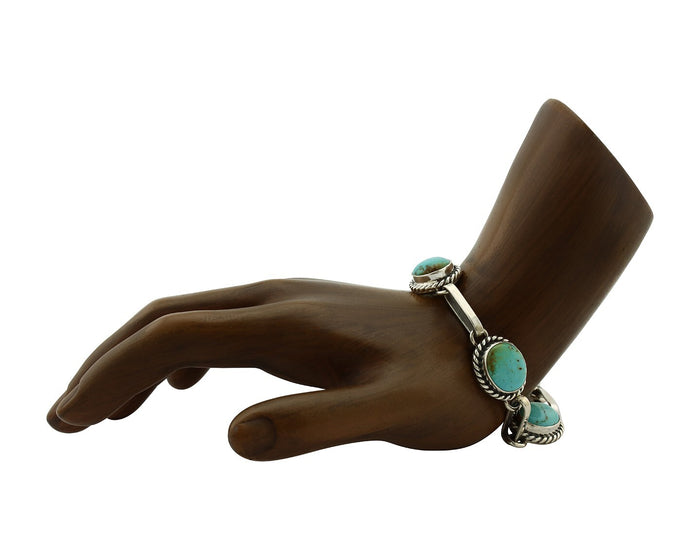 Navajo Link Bracelet .925 Silver Blue Turquoise Native American Artist C.80's