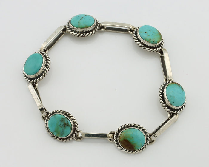 Navajo Link Bracelet .925 Silver Blue Turquoise Native American Artist C.80's