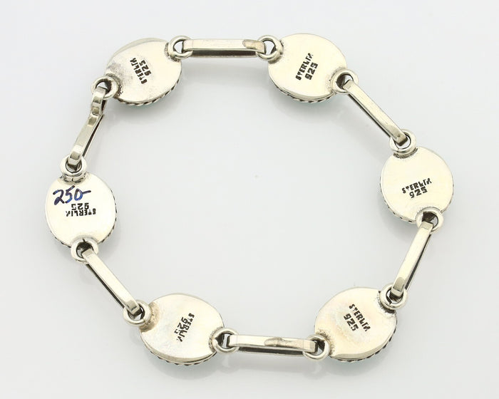 Navajo Link Bracelet .925 Silver Blue Turquoise Native American Artist C.80's