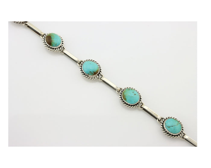 Navajo Link Bracelet .925 Silver Blue Turquoise Native American Artist C.80's