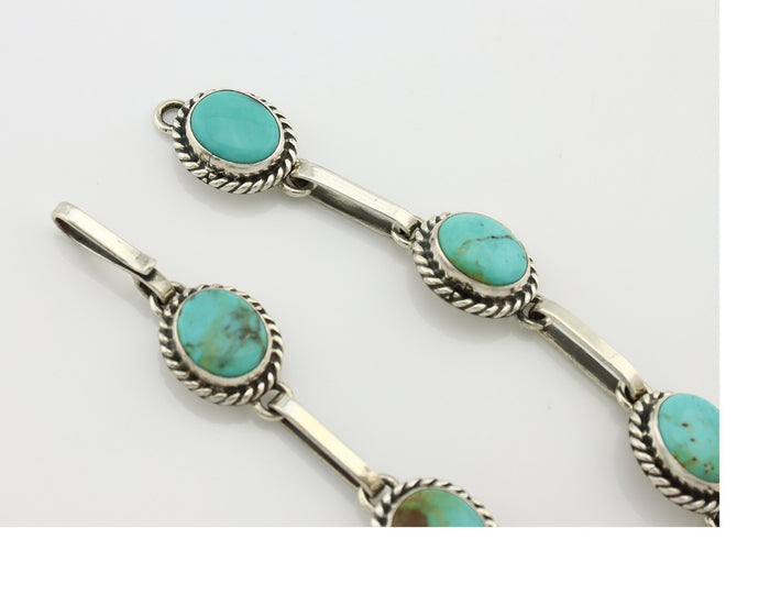 Navajo Link Bracelet .925 Silver Blue Turquoise Native American Artist C.80's