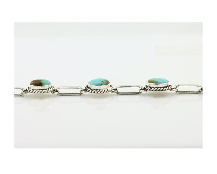 Navajo Link Bracelet .925 Silver Blue Turquoise Native American Artist C.80's