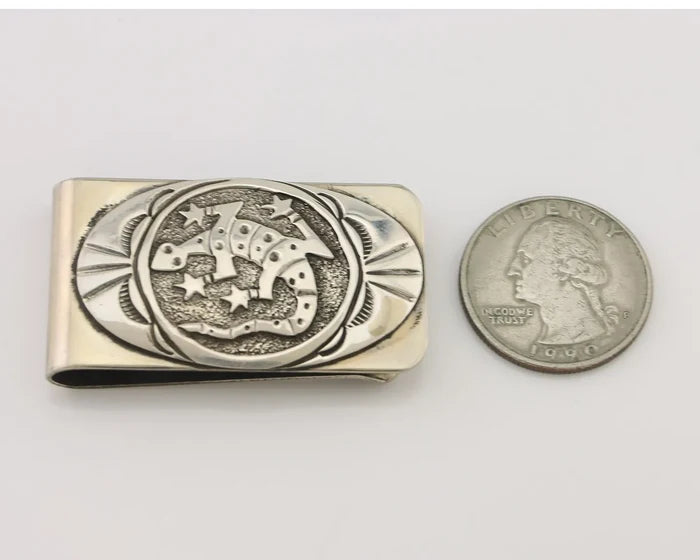 Navajo Lizard Money Clip .925 Silver & .999 Nickle Signed Gibson Gene C.80's